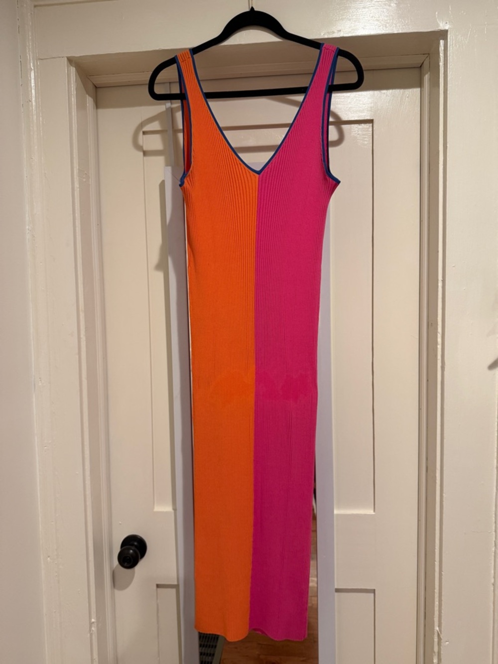 STAUD Orange and Pink Ribbed Maxi Tank Dress